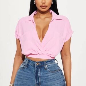 Fashion Nova Pink Collared Wrap Top